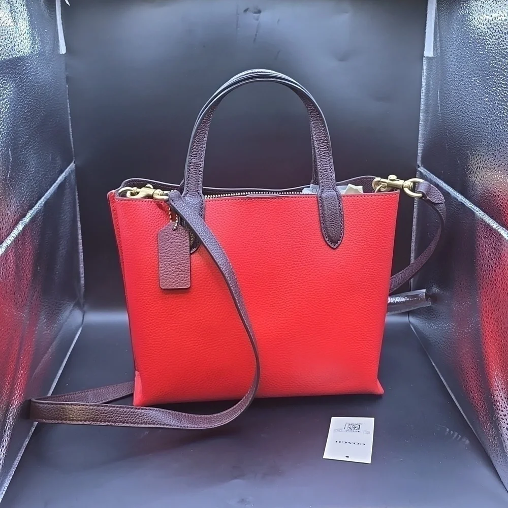 NWT Coach Willow 24 Leather Tote with Strap Red and Dustbag
